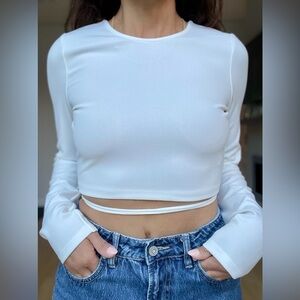 ZARA Long-Sleeve Wrap-Back Crop Top – Size S